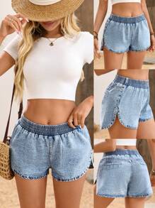 Breezaya 女士松紧腰宽松休闲百搭牛仔短裤