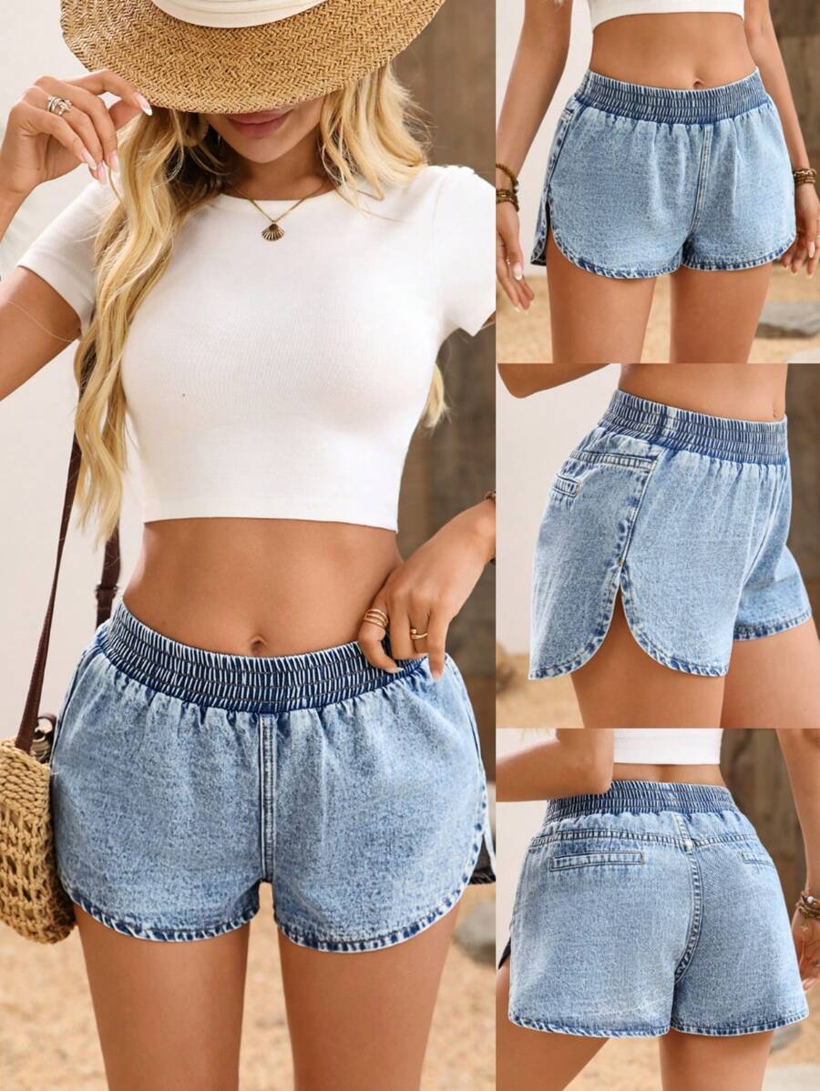 Breezaya 女士松紧腰宽松休闲百搭牛仔短裤