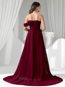 Coutiva Formal Evening Gown Dress For Women (Heavily Embellished) Plus Size Summer Elegant And Luxurious Tail Bead Piece Diamond Bead Applique Stretch Knit Sweetheart Neckline Short Sleeves Gathered Fishtail Hem With Train Suitable For Wedding Events Bachelorette Party Holiday Dance Music Festival Dinner Dress (Heavy Work Model), Formal, Gown, For Evening, Wedding Guest