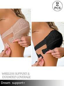 SHEIN 2 Pcs Lace Patchwork Wireless Bralette For Women - Multicolor - View 1