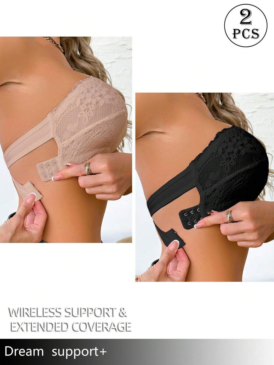 SHEIN 2 Pcs Lace Patchwork Wireless Bralette For Women - Multicolor - View 1