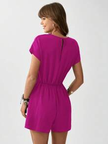 SHEIN LUNE 女士纯色休闲短袖连体裤 - 玫紅色 - 查看 3