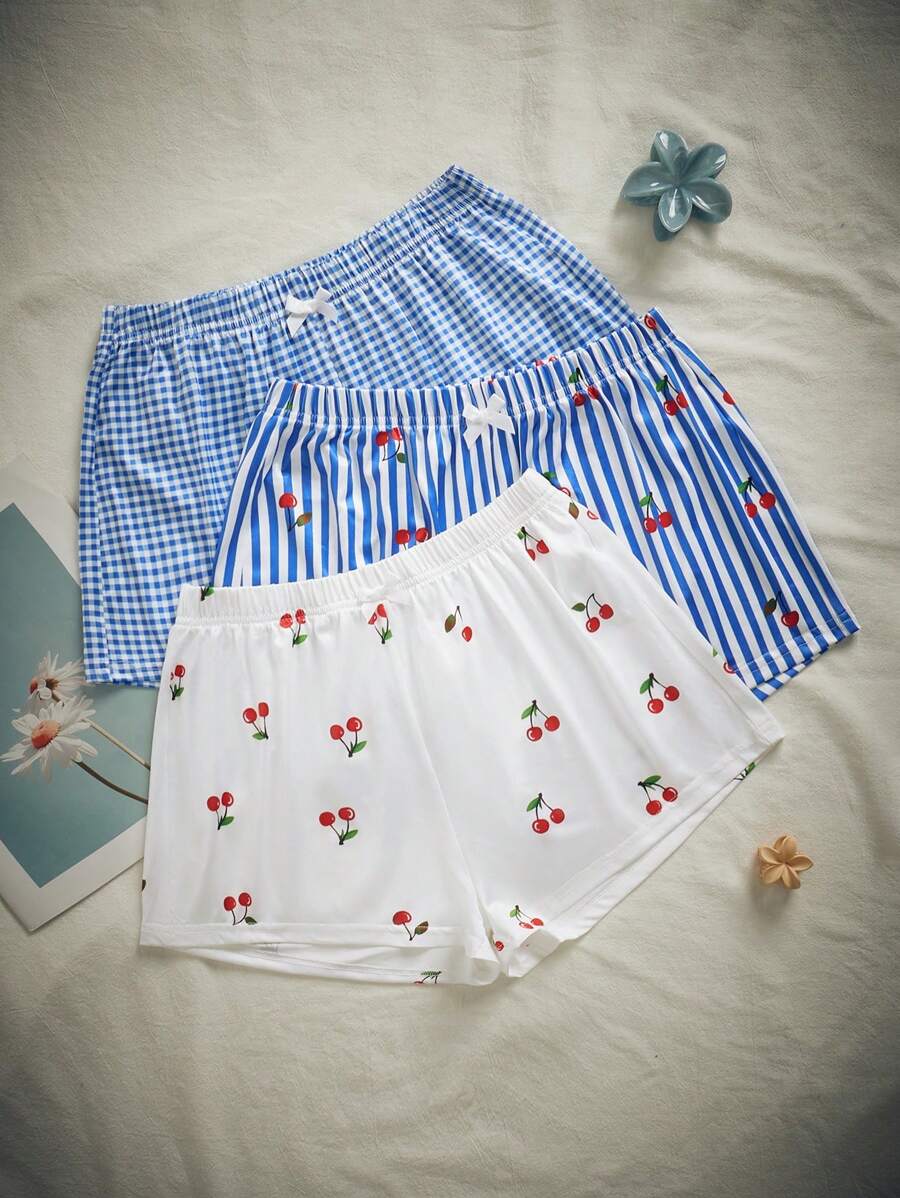 Lowkey Lull 3 Pairs Plaid Women Pajama Bottoms Casual EasyComfort INS Casual Y2K - Blue - View 1