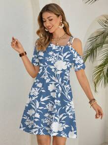Shutterstock Glamance Elegantes minikleid mit blau-weißem Blumenmuster für den Sommerurlaub, Bürooutfit Damen, Ausgehoutfit, Business Lässig Damenoutfit für das Büro, Strandoutfit für Frauen - Blau-Weiß - Übersicht 3