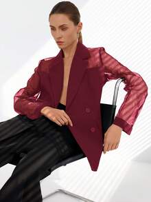 Aveloria Modichic Áo khoác blazer Organza ghép nối cao cấp đa năng, vải mỏng nhẹ, bộ vest trang trọng cài hai hàng khuy cho nữ - Đỏ - Xem 2
