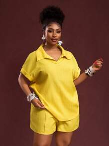 Veslaya Hàng mới về Thu Đông, Quần áo nữ Thu/Halloween/Đông, Cỡ lớn, Trang phục lễ hội âm nhạc/Halloween, Lễ Phục Sinh, Phong cách miền Tây, Phong cách du mục, Tiệc sinh nhật, Lễ tốt nghiệp, Sinh viên, Trang phục hàng ngày, Đồ cơ bản đa năng, Thường ngày, Kỳ nghỉ, Du lịch biển, Bãi biển, Tắm nắng, Thời trang, Bộ quần áo nữ màu vàng gân sọc cổ polo tay ngắn dáng rộng kèm thắt lưng, Bộ đồ mặc nhà cỡ lớn, Trang phục ngày Valentine - Màu vàng - Xem 8