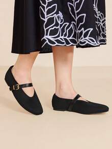 MOTF PREMIUM PU LEATHER BUCKLE MARY JANE FLAT SHOES FOR CHRISTMAS SPRING SHOES - Black - View 7