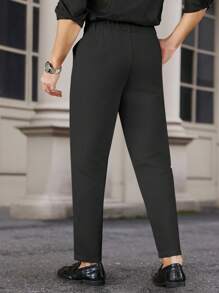 Manfinity Bizformal Naples 男式白色可调节腰部直筒修身正装裤 - 黑色 - 查看 2