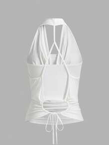 SHEIN ICON 2 chiếc áo ba lỗ hở lưng màu nâu phong cách boho dành cho nữ mùa hè đi chơi miền Tây và áo hai dây - trắng - Xem 2