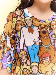 SCOOBY-DOO X SHEIN Plus Size Women Cartoon Pattern Casual Round Neck Short Sleeve Top, Summer - Multicolor - View 6