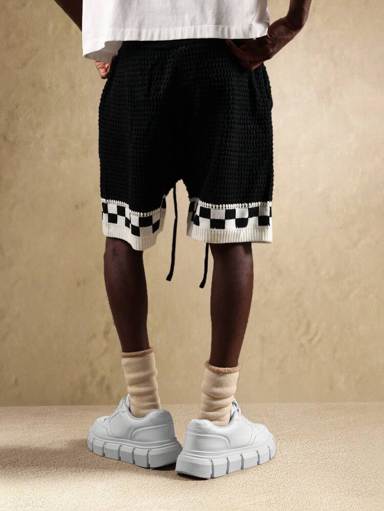 Knitted Basketball Shorts Checkerboard Pattern