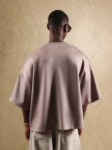 SUMWON Camiseta de manga corta con detalles de rayas oversize, estilo casual de calle, ajuste relajado, prenda esencial de streetwear - Marrón Mocha - Ver 2
