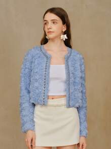 MOTF PREMIUM APPLIQUES CONTRAST BINDING BOXY JACKET - Blue - View 5