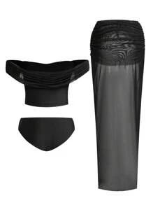 Swim Oasis 女士海滩度假海星装饰比基尼泳装和罩衫裙套装