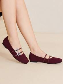 MOTF PREMIUM PU 皮革水钻装饰平底鞋 - 酒紅色 - 查看 7
