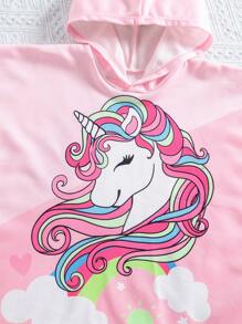 Emery Rose Kids Emery Rose Kids Young Girl Cute Casual Pink Cartoon Pattern Hooded Loose Swim Cover-Up