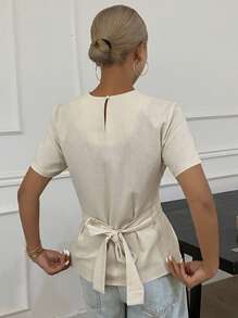 Livesso 女式夏季圆领抽绳短袖上衣 - 杏色 - 查看 2