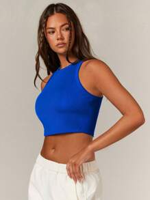 Athîral Áo ba lỗ thể thao hở vai màu trơn đơn giản cho nữ - Màu xanh lam - Xem 5