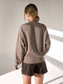 CLARA VERO Women's Solid Color Drop Shoulder Long Sleeve Single-Breasted Casual Cardigan,Petite Cardigans,Cardigans