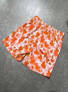 PAVTROS 男士字母迷彩印花抽绳腰休闲短裤橙色迷彩短裤橙色运动短裤男士迷彩短裤橙色短裤心形短裤。送给男朋友或丈夫的绝佳礼物。 - 橘色 - 查看 2