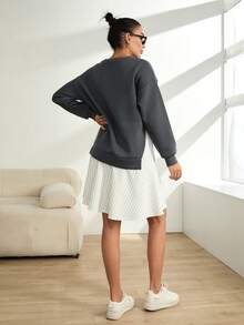 RueChic Oversize Matching Fabric Fleece Back Flare Peplum Sweatshirt Dress