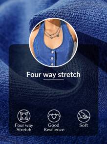 Flexra Women's Summer Single-Breasted Fashionable Denim Halter Top - Dark Wash - View 8