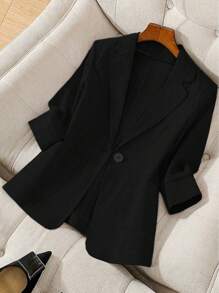 GlowEve CURVE Plus Size Women Solid Color Lapel Neck Long Sleeve Casual Blazer Winter Fall Autumn - Black - View 1