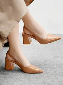 CUCCOO BIZCHIC Zapatos casuales/de fiesta/de oficina de PU color albaricoque con correa en la parte posterior y tacón grueso de punta afilada para mujer