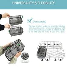 SHEIN 1 Cesta para cubiertos, Canasta de repuesto para cubiertos del lavavajillas universal de varios tamaños, Organizador 2 en 1 para utensilios y cubiertos, Compatible con varios modelos y tamaños de lavavajillas como Bosch, Kitchenaid, Frigidaire, GE - Gris - Ver 13