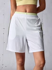 SHEIN Sports 女士休闲运动跑步健身撞色修身短裤 - 白色 - 查看 5