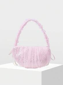 MOTF PREMIUM MESH RUFFLE BOW SHOULDER BAG - Pink - View 4