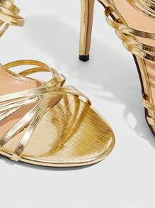 CUCCOO SZL Women's Sexy Fashion Thin Strap Round Toe High Heel Sandals, Casual Versatile Ankle Strap Gold Heeled Shoes
