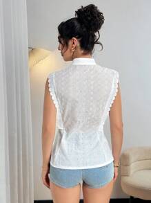 SHEIN LUNE 女士时尚精致优雅浪漫刺绣度假衬衫 - 白色 - 查看 4