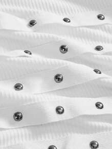 ROMWE Grunge Punk Women's Kpop Sexy Sleeveless Round Neck Backless Rivet Sequin Tie-Up Black Camisole Tank Top, Suitable For Summer Beach, Graduation, Easter, Concert, Nashville, Music Festival - White - View 4