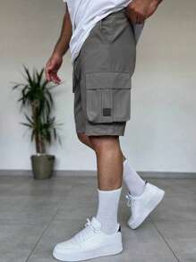 Manfinity Homme Quần short Cargo nhiều túi thường ngày mới dành cho nam, quần short dài đến đầu gối thời trang, sành điệu - Màu xám đen - Xem 2