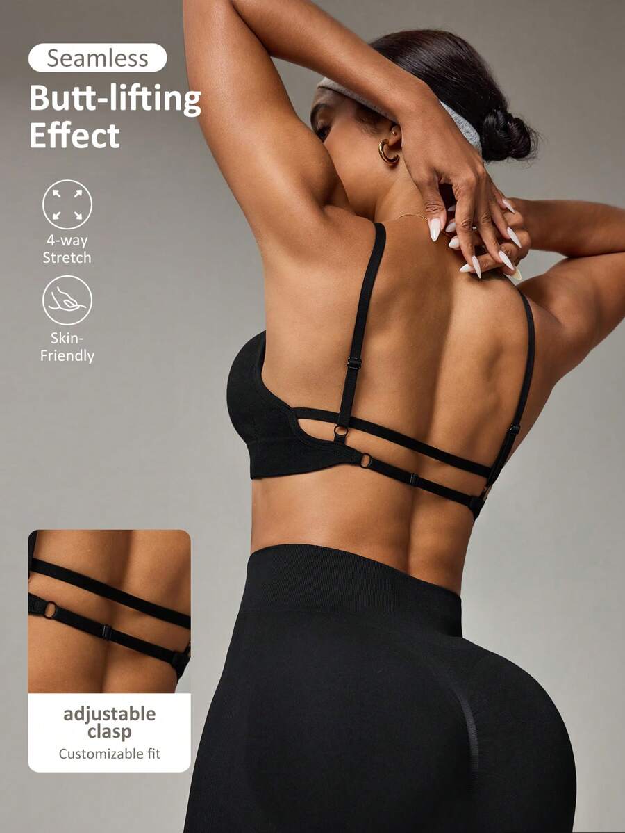 Easithlete Women's Backless Seamless Black Sports Bra Glowmode - Black - View 1