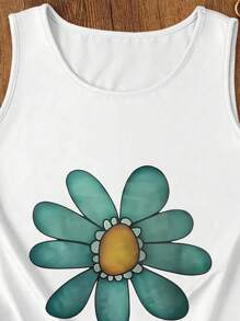 女士向日葵印花休闲时尚无袖背心 - 白色 - 查看 3