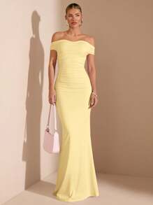 SHEIN BAE Váy đuôi cá dài trễ vai lệch vai màu hồng nhạt cho kỳ nghỉ hè trên bãi biển, thích hợp cho hẹn hò hàng ngày, đi chơi đêm, hộp đêm, tiệc tùng, tụ tập, tiệc cocktail, tiệc hồ bơi, váy mùa tựu trường, váy mùa tựu trường, váy ngày lễ, váy lễ hội âm nhạc, váy lễ hội nhạc đồng quê, váy hòa nhạc - Màu vàng - Xem 5