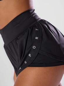 Musera Sport 内层跑步短裤，松紧腰身，反光文字图案，运动、健身、跑步、跑步俱乐部健身房