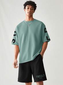 SWAVVY Bộ 2 áo thun tay ngắn in họa tiết thường ngày và quần short - màu xanh lá - Xem 4