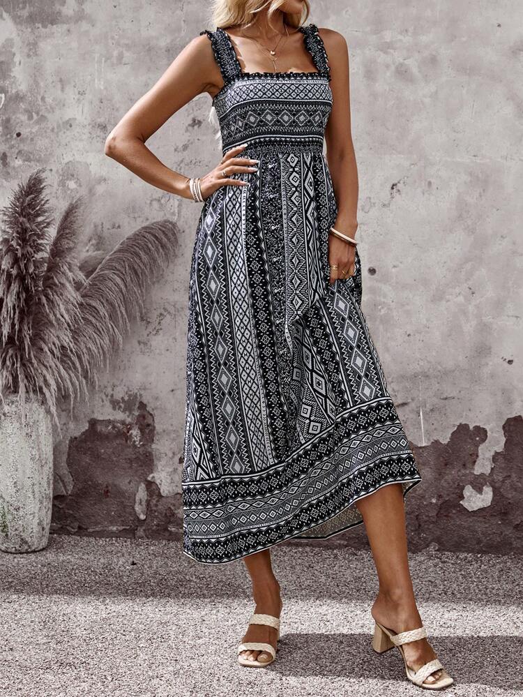 Women's Geometric Print Shirred Frill Trim Sleeveless Vacation Dress Dresses For Women Elegant Elegant Dresses For Women Homecoming Dress Casual Dresses For Woman Fall Dresses For Women Vacation Dress Work Dresses For Women Casual Dress Dresses For Women Casual Dresses For Women Party Flowy Dress Western Dresses For Women Vacation Dresses Going Out Dress Graduation Dress Graduation Dress For Women Fall Women Clothes Fall Clothes Fall Clothes For Women