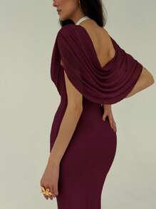 Aloruh Women's Fashionable, Romantic, Elegant Fitted Long Dress, Summer - Bold Plum - View 4