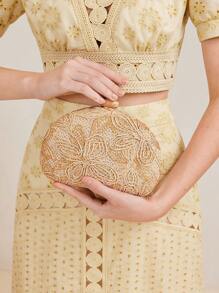 MOTF PREMIUM 女士时尚花卉印花编织手拿包 - 杏色 - 查看 1