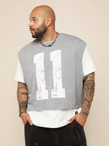 EASEVO Plus Size Men's Casual Knitted Graphic Round Neck Tank Top, Suitable For Summer, School