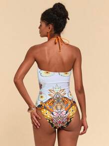 Travachic Costume da bagno intero da donna dal design retrò con scollo ad altalena, adatto per vacanze e spiaggia