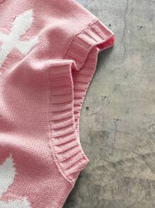 AXEPEAK 男士十字印花圆领毛边针织背心，街头风