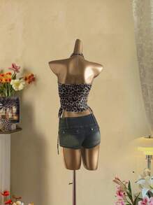 Attitoon Full Leopard Print Pattern Sexy Style Plus Size Women Top, Suitable For Summer Suitable For Going Out
