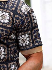 Manfinity Homme 男式拼色领插肩短袖休闲 Polo 衫，夏季 - 棕色 - 查看 7