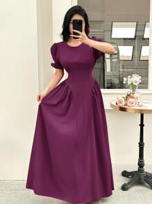 Modelyn Women's Long Princess Style Pleated Hem Romantic Dress, Elegant Design For Spring/Summer