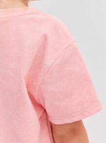 SHEIN Camiseta juvenil de cuello redondo, manga corta y diseño fruncido, de estilo casual y cómodo - Rosa - Ver 4